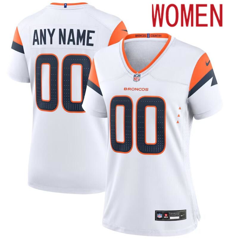 Women Denver Broncos Nike White Custom Game 2024 NFL Jersey->customized nfl jersey->Custom Jersey